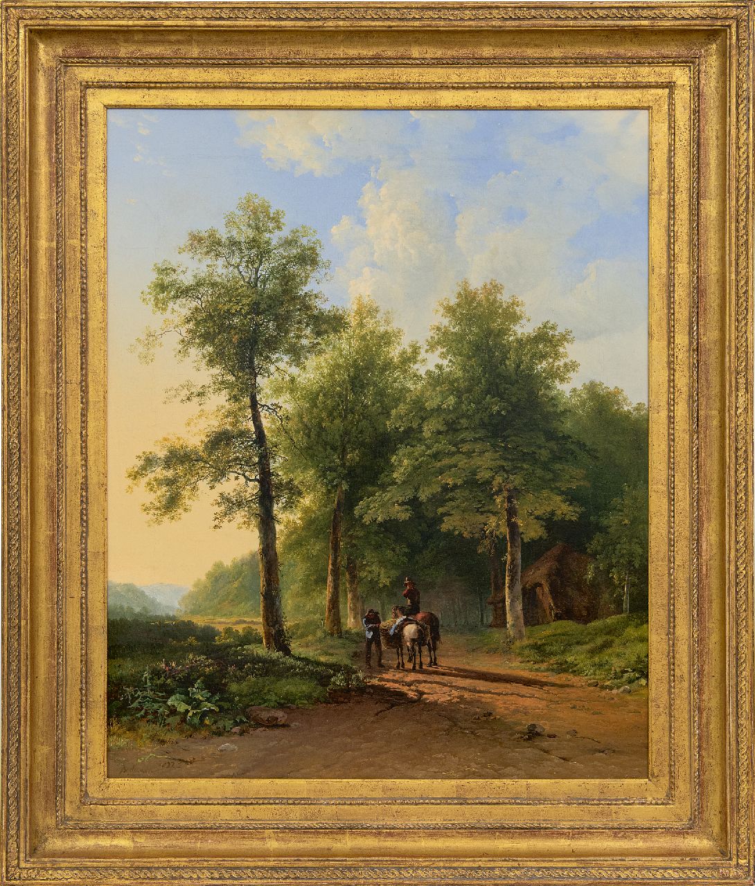 Bodeman W.  | Willem Bodeman | Gemälde zum Verkauf angeboten | Landschaft mit Landvolk und Pferden an einem Spätsommertag, Öl auf Leinwand 67,2 x 54,6 cm, Unterzeichnet u.l. und datiert 1832