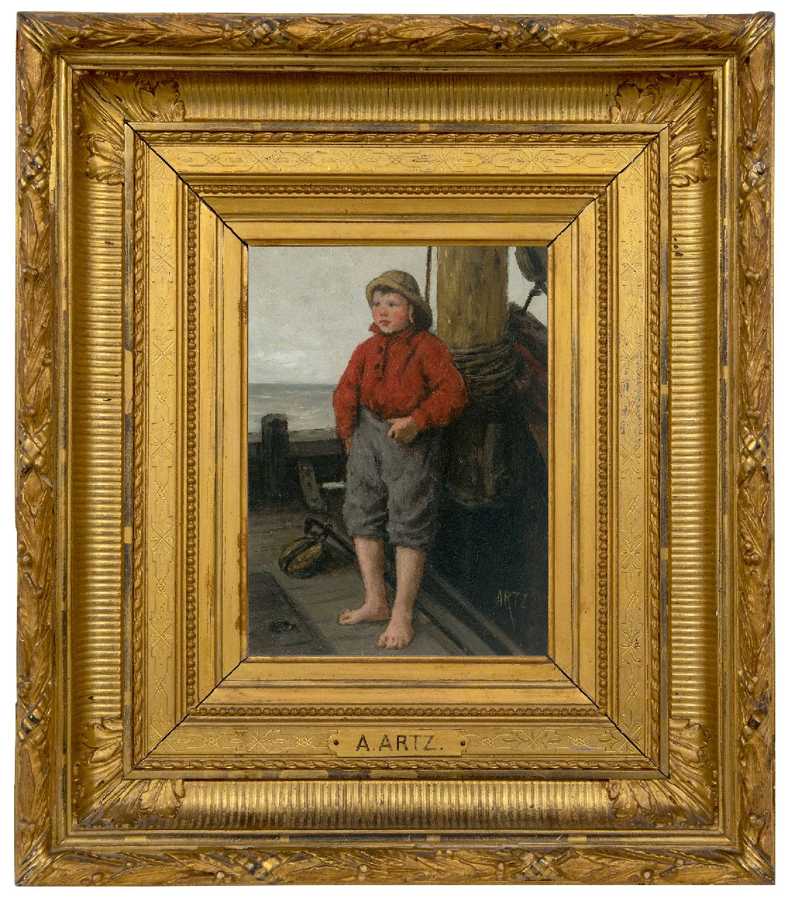 Artz D.A.C.  | David Adolphe Constant Artz | Gemälde zum Verkauf angeboten | Katwjker Fischerjunge im roten Pullover, Öl auf Holz 22,5 x 16,2 cm, Unterzeichnet u.r.