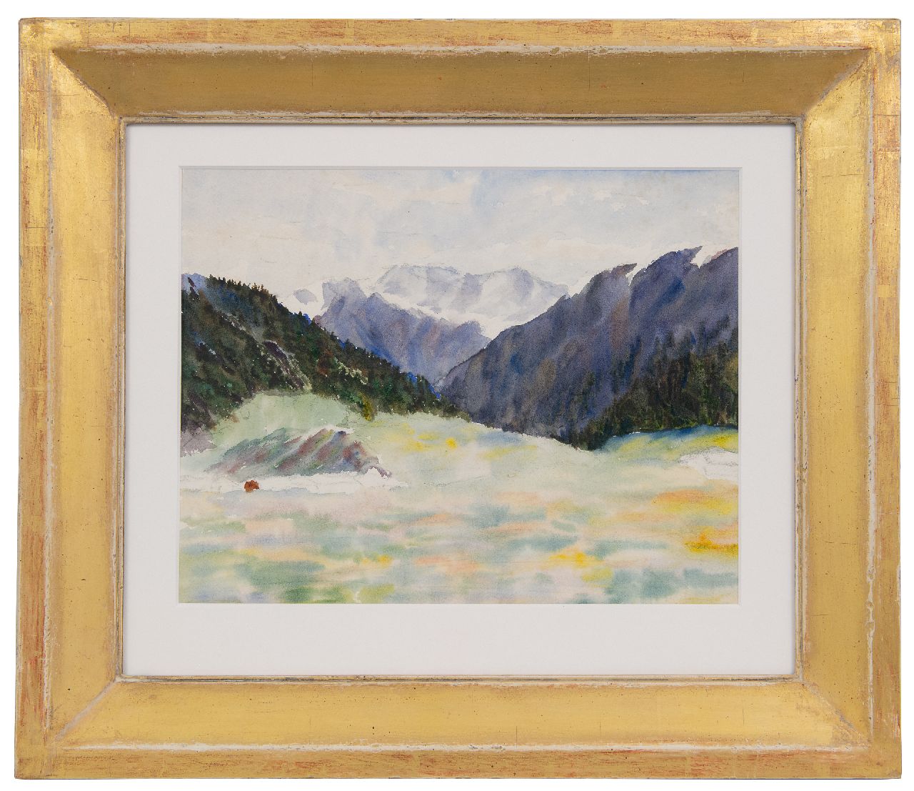 Bauknecht P.  | Philipp Bauknecht | Aquarelle und Zeichnungen zum Verkauf angeboten | Berglandschaft, Schwarze Kreide und Aquarell auf Papier 24,7 x 31,0 cm, Unterzeichnet u.r. (unscharf) und datiert (unscharf) 196[2?]