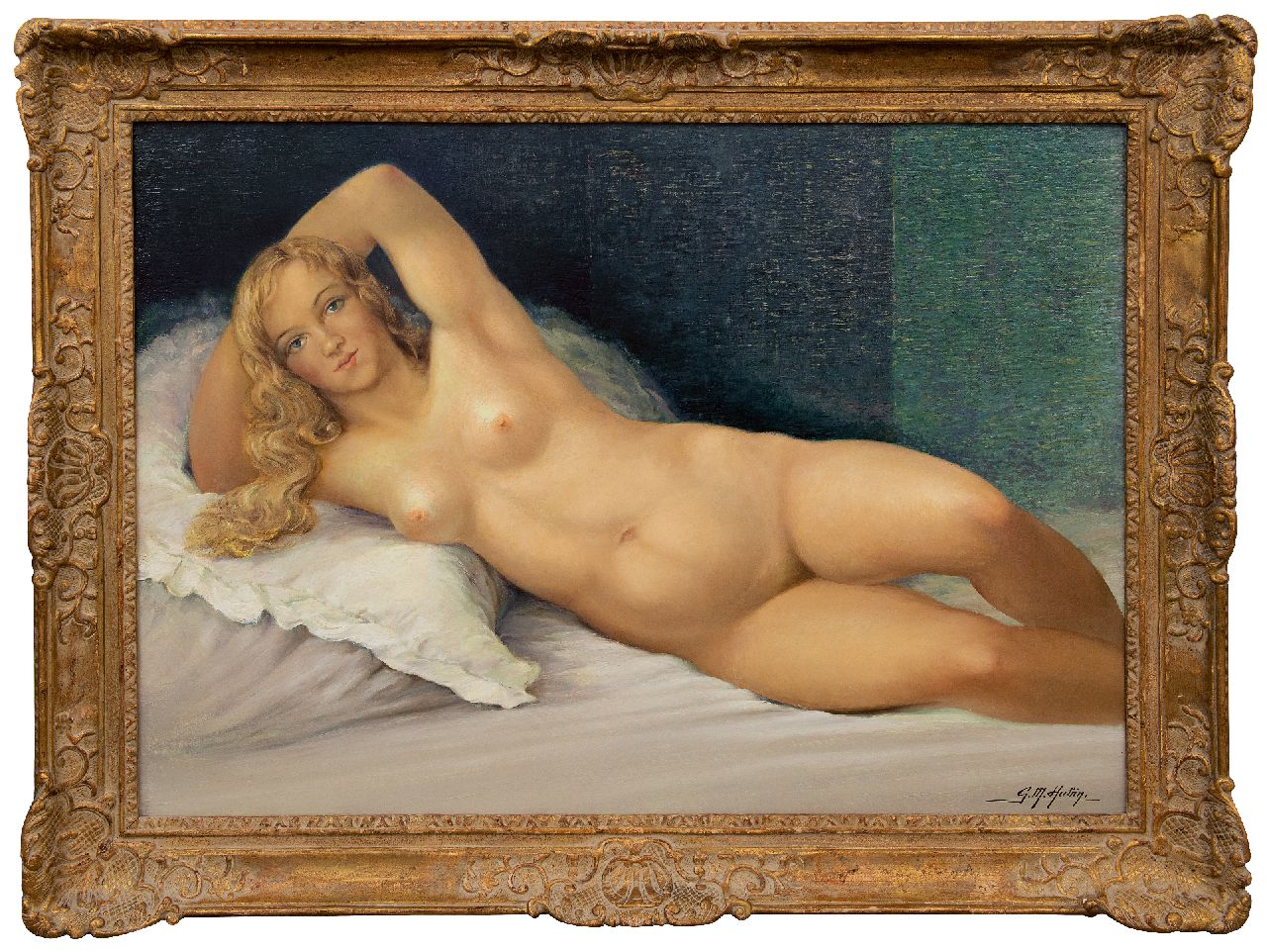 Hubin G.M.  | Gilbert Maurice Hubin | Gemälde zum Verkauf angeboten | Ruhender weiblicher Akt, Öl auf Leinwand 74,0 x 102,2 cm, Unterzeichnet u.r.