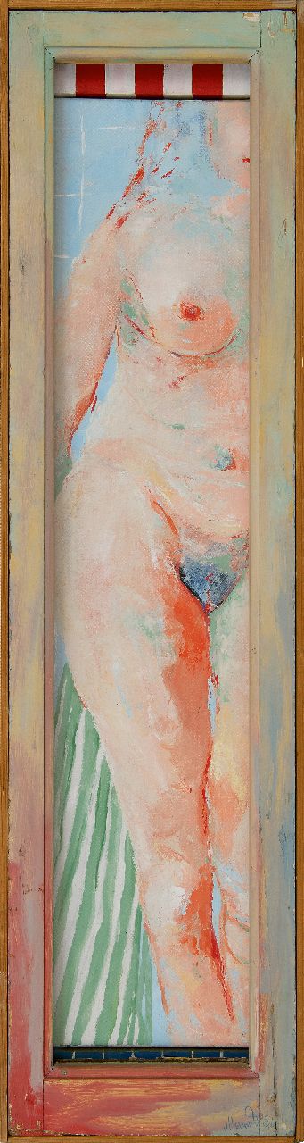 Hemert E. van | Evert van Hemert, Voyeur (Frau unter der Dusche), Acryl auf Leinwand 116,5 x 31,0 cm, Unterzeichnet u.r. und datiert '82