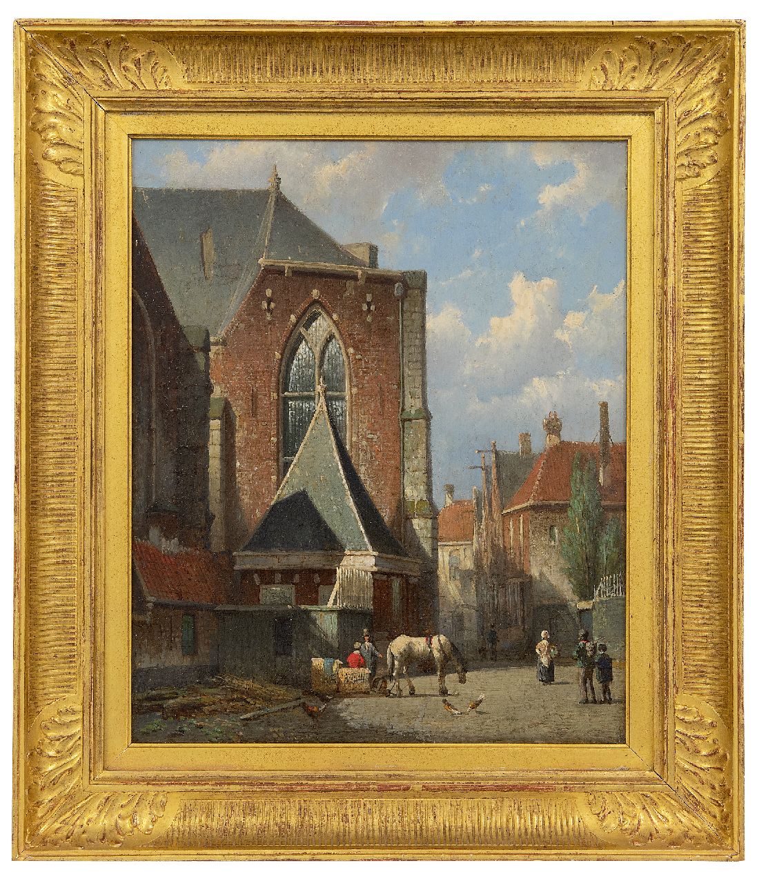Koekkoek W.  | Willem Koekkoek | Gemälde zum Verkauf angeboten | Blick auf die Oude Kerk auf dem Oudekerksplein, Amsterdam, Öl auf Holz 35,4 x 29,0 cm, zu datieren um 1860-1862