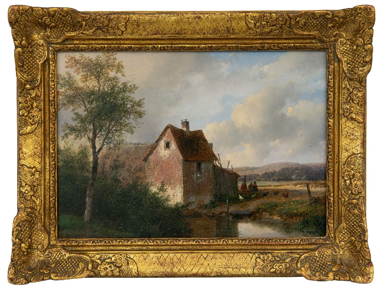 Schelfhout A.  | Andreas Schelfhout, Landschaft mit Bauernhof, Öl auf Holz 20,5 x 28,5 cm, Unterzeichnet u.l. und datiert 1866