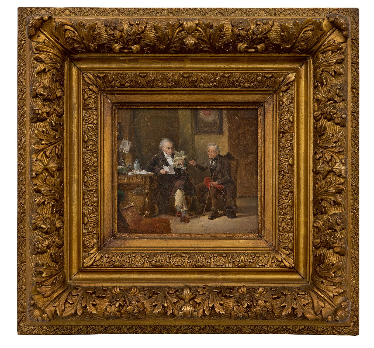 Bles D.J.  | David Joseph Bles | Gemälde zum Verkauf angeboten | Beim Notar, Öl auf Holz 17,7 x 19,8 cm, Unterzeichnet u.r.