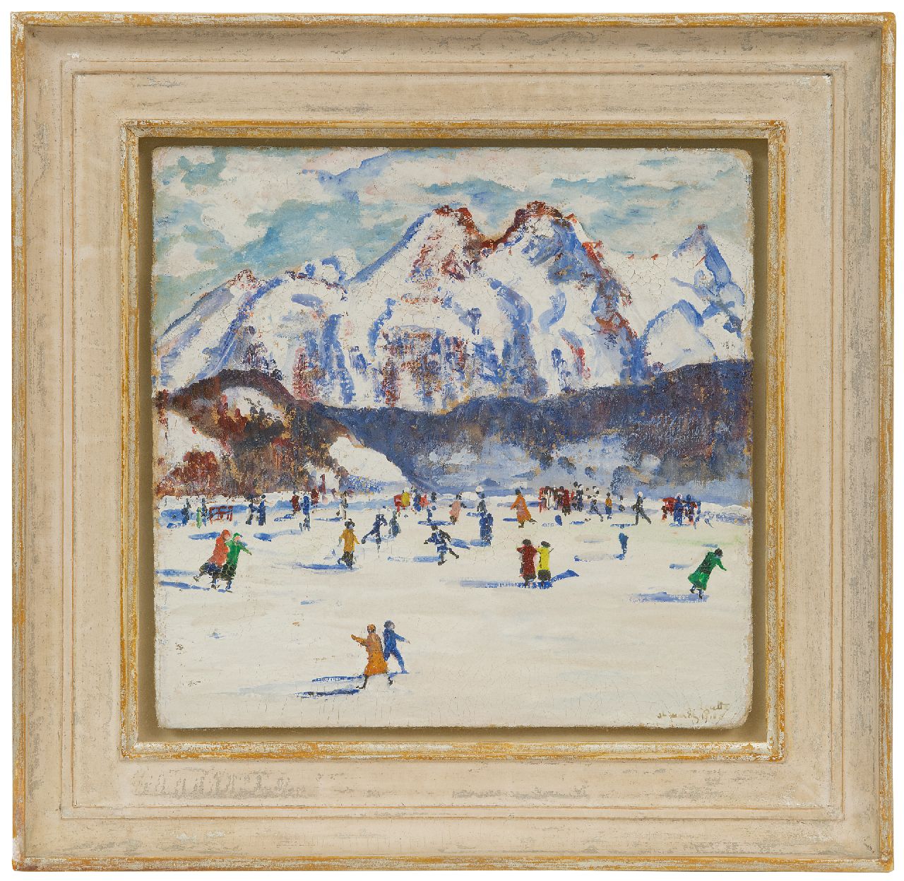 Agutte G.  | Georgette Agutte, Eislaufen in St. Moritz, Gouache auf Holzfaser 23,5 x 24,3 cm, Unterzeichnet r.u. und datiert 'St. Moritz 1918'