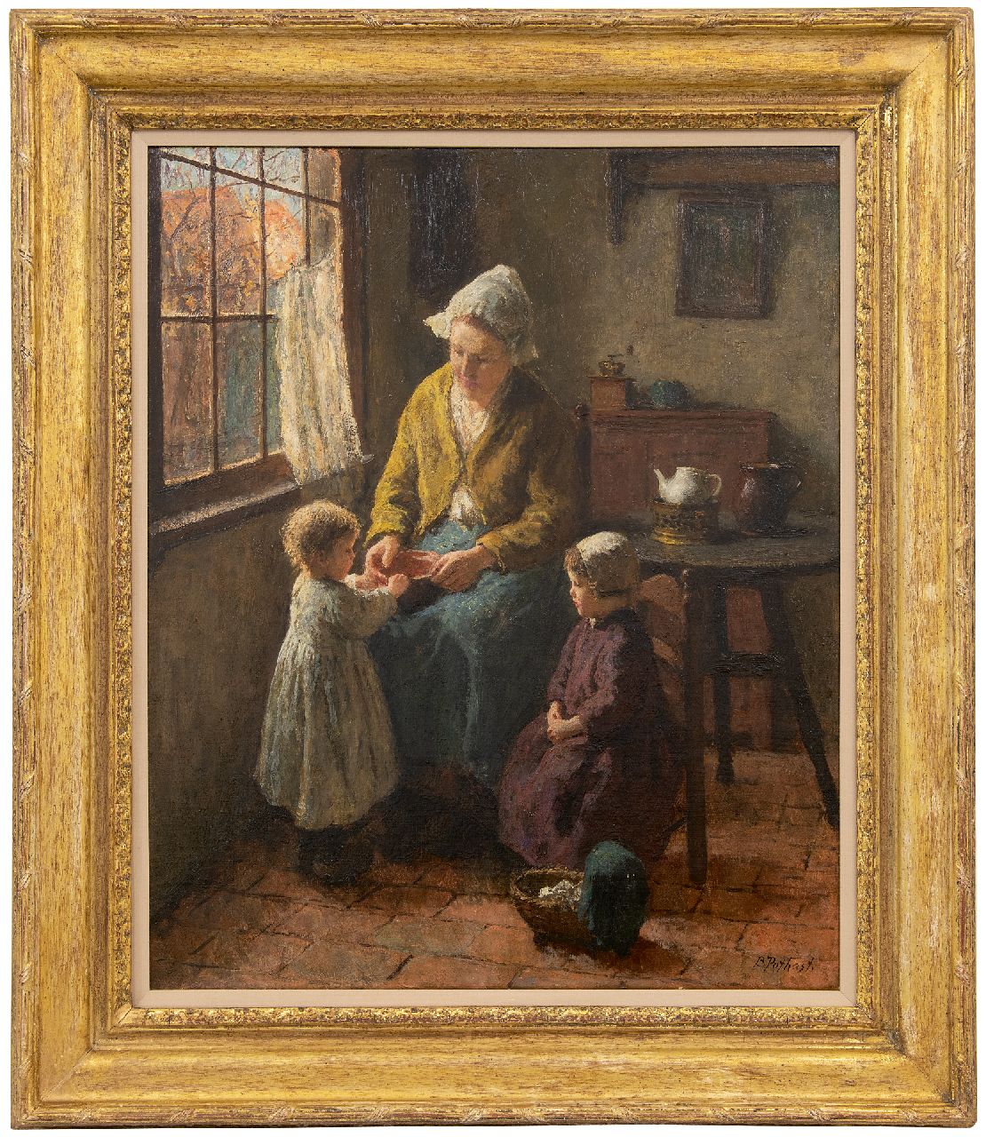 Pothast B.J.C.  | 'Bernard' Jean Corneille Pothast | Gemälde zum Verkauf angeboten | Interieur mit Mutter und Kindern, Laren, Öl auf Leinwand 59,9 x 49,8 cm, Unterzeichnet u.r.
