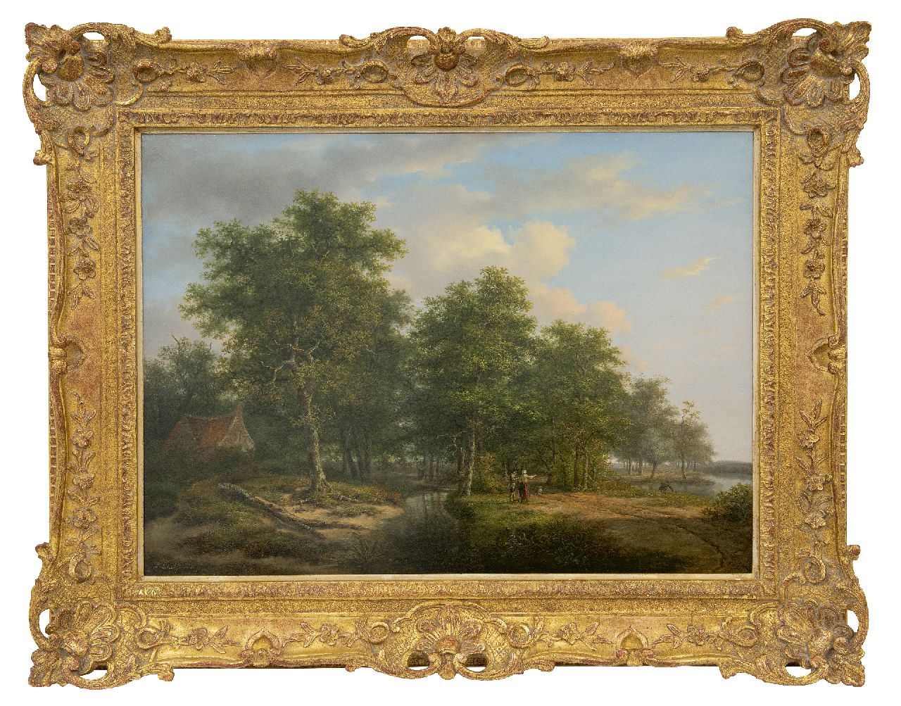 Schelfhout A.  | Andreas Schelfhout, Waldlandschaft mit Figuren an einem Fluss (Gegenstück vom Winterlandschaft), Öl auf Holz 52,8 x 72,5 cm, Unterzeichnet u.l. und zu datieren um 1815