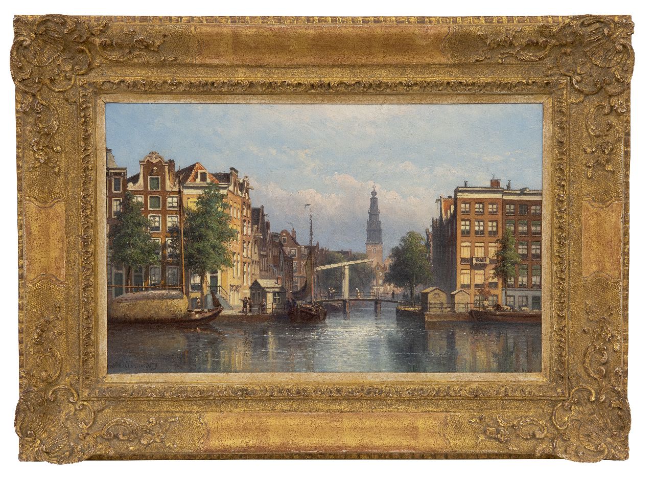 Hilverdink E.A.  | Eduard Alexander Hilverdink, Ein Blick auf den Groenburgwal in Amsterdam, Öl auf Leinwand 29,5 x 46,7 cm, signed l.l. und datiert '79