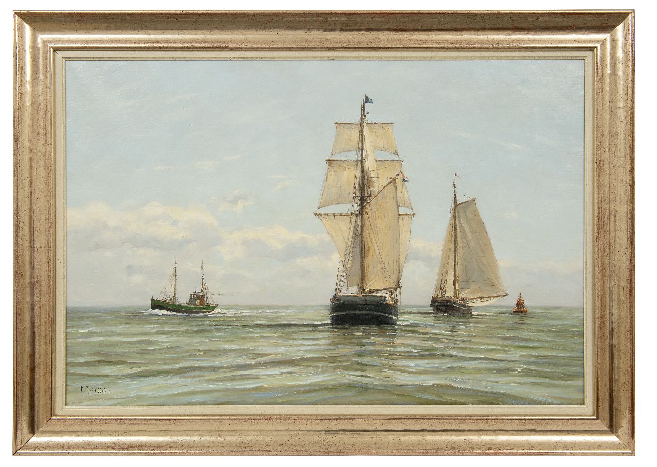 Goosen F.J.  | Frederik Johannes 'Frits' Goosen | Gemälde zum Verkauf angeboten | Segelfrachtschiffe und Fischkutter auf See, Öl auf Leinwand 60,3 x 90,0 cm, Unterzeichnet u.l.