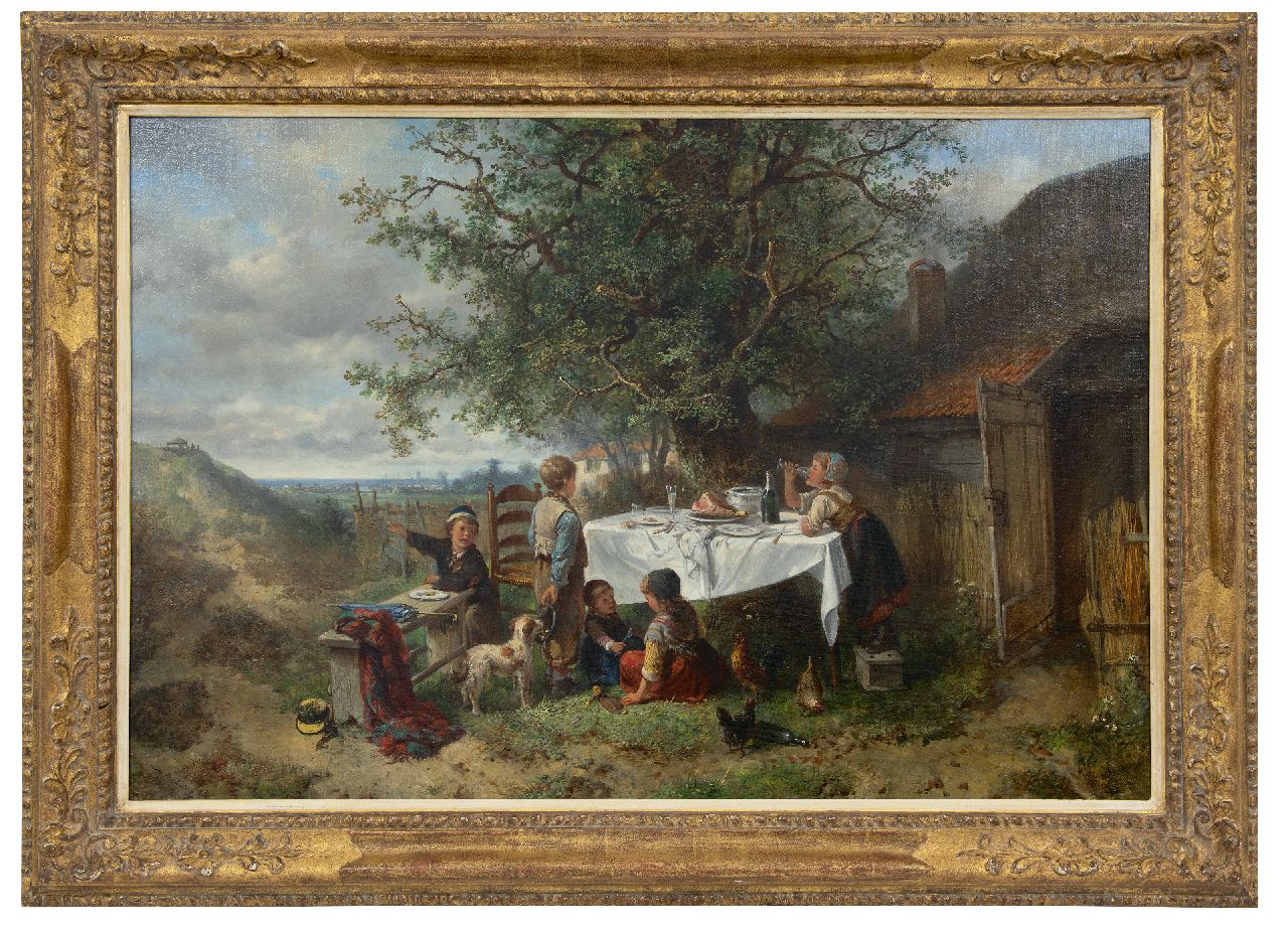 Kate J.M.H. ten | Johan 'Mari' Henri ten Kate | Gemälde zum Verkauf angeboten | Ein unerwartetes Picknick, Öl auf Leinwand 60,5 x 90,5 cm, Unterzeichnet u.l.