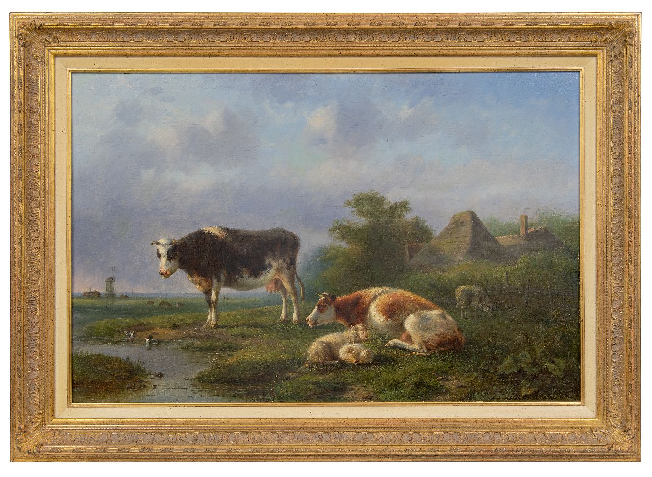 Ravenswaay J. van | Jan van Ravenswaay | Gemälde zum Verkauf angeboten | Holländische Wiesenlandschaft mit rastendem Vieh, Öl auf Leinwand 63,0 x 98,0 cm, Unterzeichnet M.u.