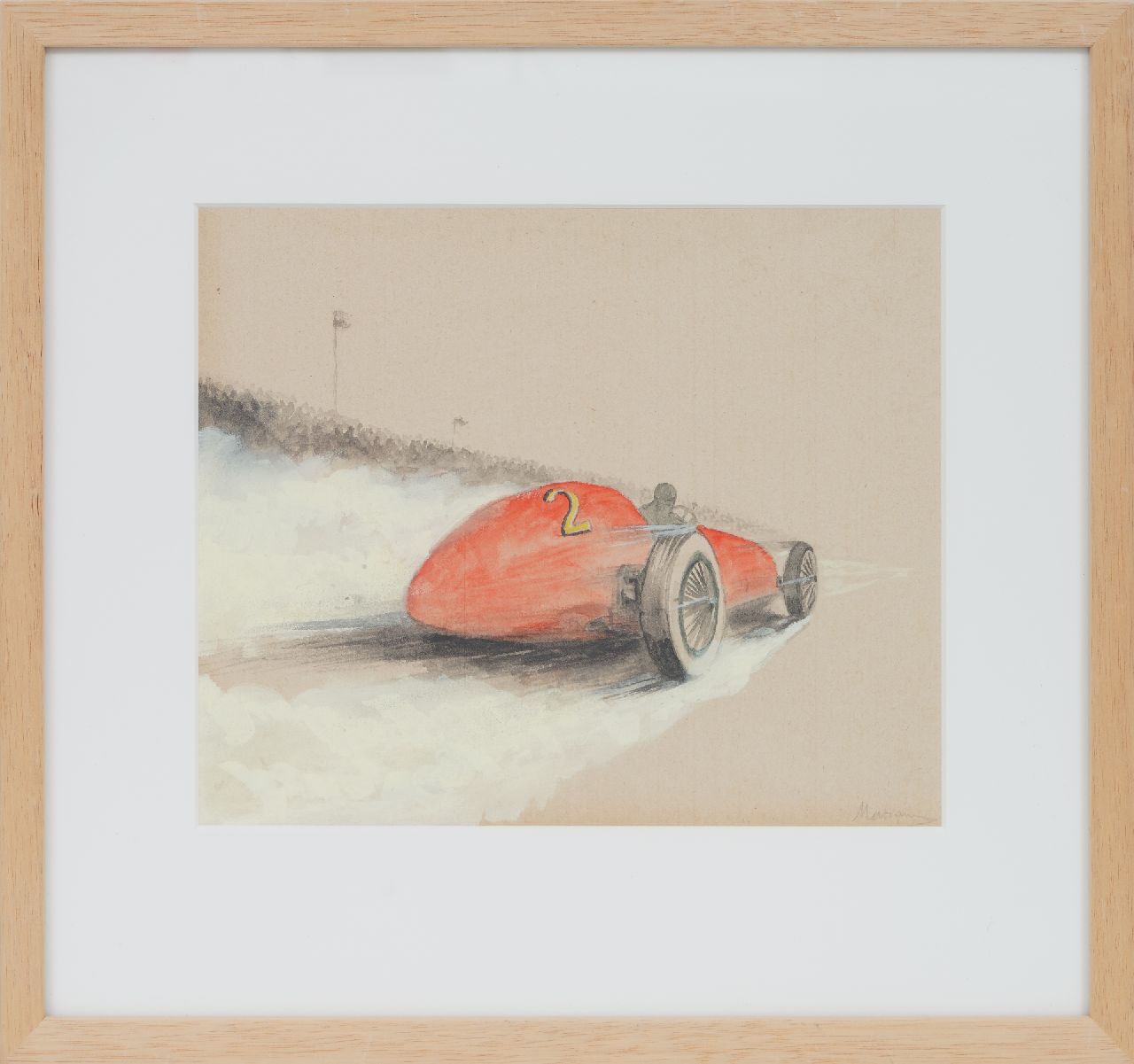 Onbekend   | Onbekend | Aquarelle und Zeichnungen zum Verkauf angeboten | Rennwagen nr. 2 (set van 5), Bleistift, Aquarell und Gouache auf Papier 19,4 x 25,0 cm, Unterzeichnet r.u.