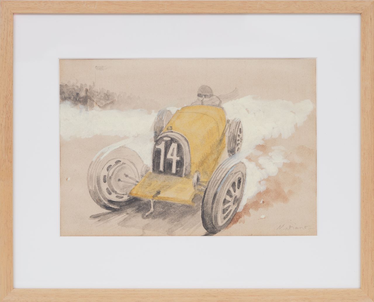 Onbekend   | Onbekend | Aquarelle und Zeichnungen zum Verkauf angeboten | Rennwagen nr. 14 (set van 5), Bleistift, Aquarell und Gouache auf Papier 19,7 x 29,1 cm, Unterzeichnet r.u.