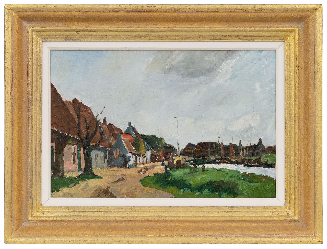 Vuuren J. van | Jan van Vuuren | Gemälde zum Verkauf angeboten | Stadtbild mit Hafen, Öl auf Leinwand 24,4 x 36,4 cm