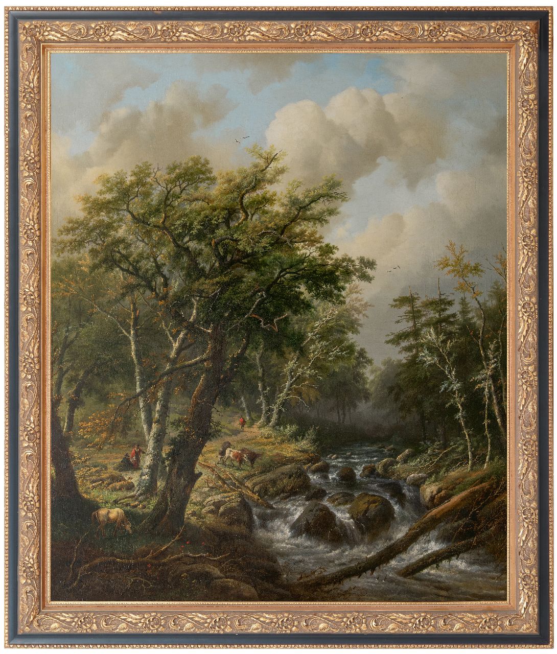 Bodeman/Verboeckhoven W./E.J.  | Willem/Eugène Joseph Bodeman/Verboeckhoven | Gemälde zum Verkauf angeboten | Eine bewaldete Landschaft mit Kühen an einem Wildbach, Öl auf Leinwand 129,5 x 110,0 cm, Unterzeichnet u.r. von beiden Künstlern und datiert 1843
