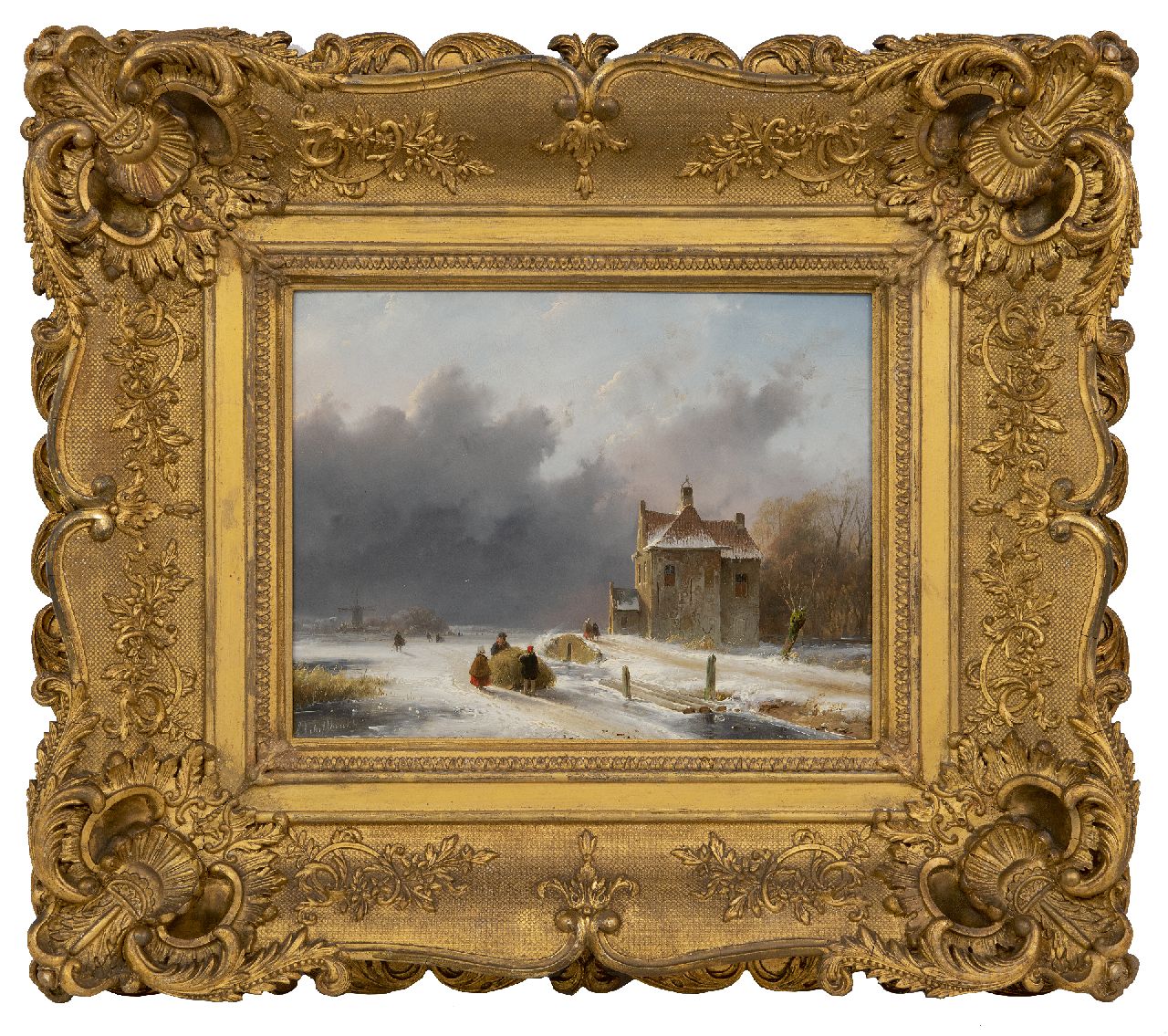 Schelfhout A.  | Andreas Schelfhout | Gemälde zum Verkauf angeboten | Winterlandschaft mit näherndem Schneesturm (nür zusammen mit Sommer Anhänger), Öl auf Holz 25,8 x 32,5 cm, Unterzeichnet u.l.