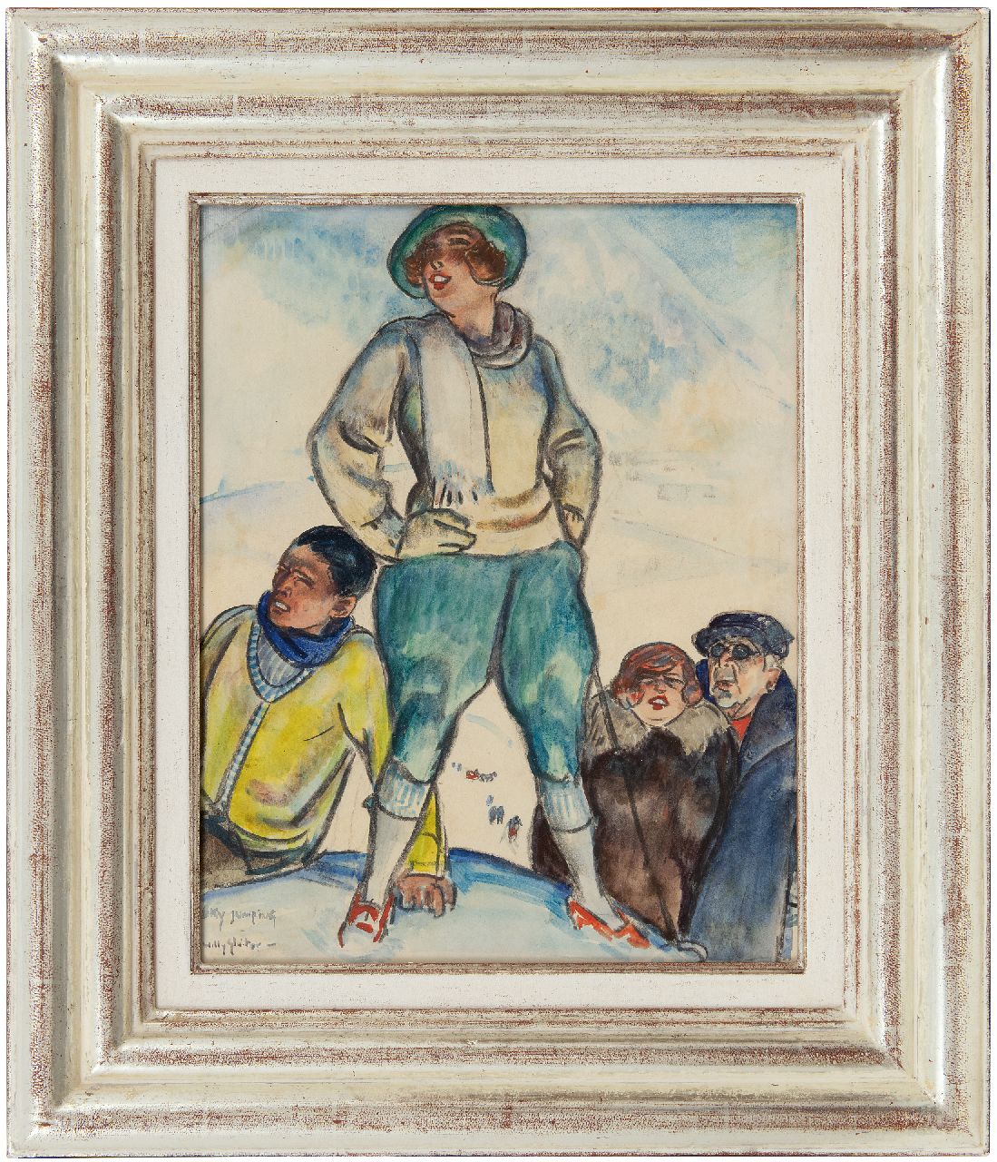 Sluiter J.W.  | Jan Willem 'Willy' Sluiter | Aquarelle und Zeichnungen zum Verkauf angeboten | Sky jumping, Schwarze Kreide und Aquarell auf Papier 48,0 x 38,0 cm, Unterzeichnet u.l.