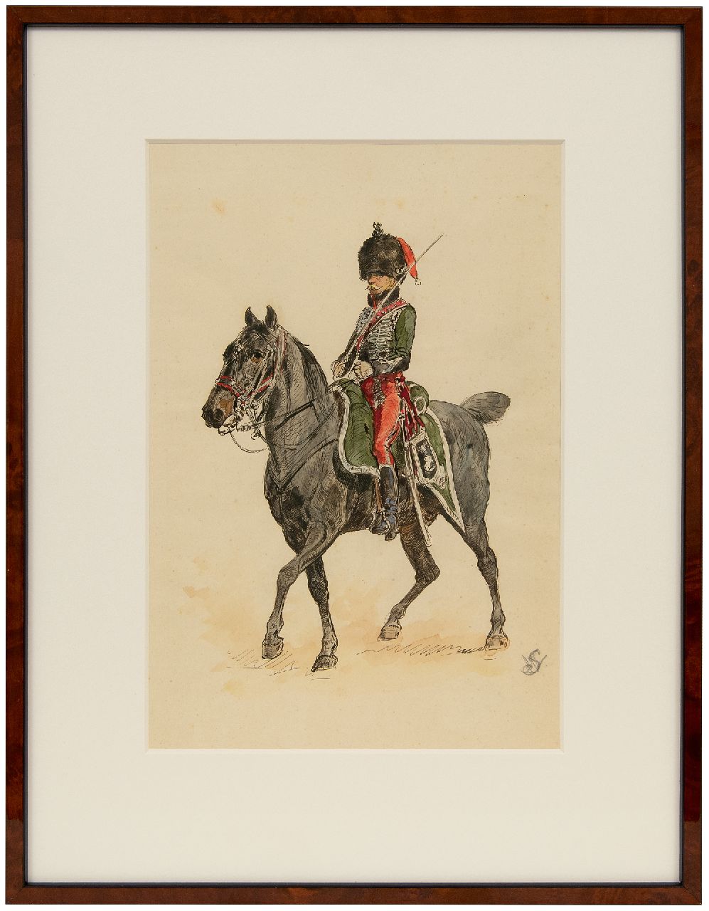 Staring W.C.  | Willem Constantijn Staring | Aquarelle und Zeichnungen zum Verkauf angeboten | Dragoner zu Pferd, Tinte und Aquarell auf Papier 33,5 x 21,0 cm, datiert 1 April 1906 (in Bleistift)