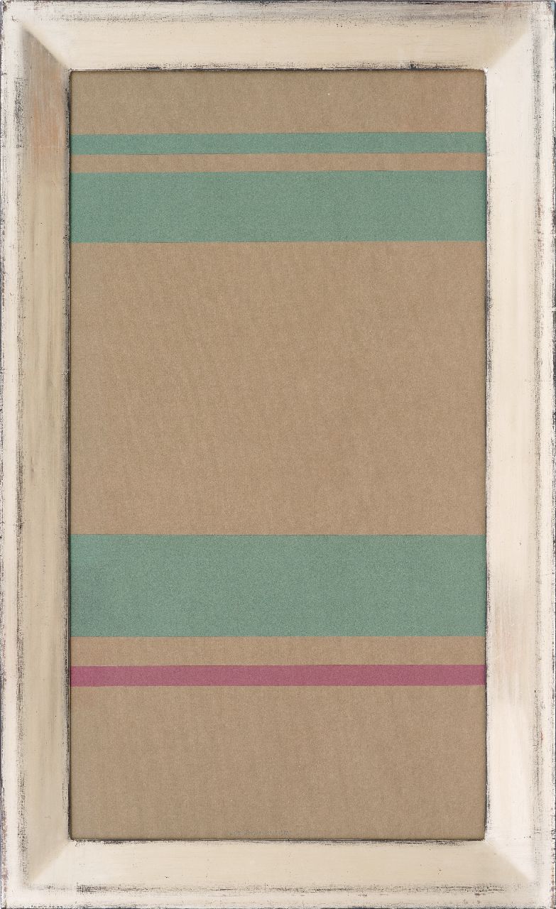 Boers W.H.F.  | 'Willy' Herman Friederich Boers | Aquarelle und Zeichnungen zum Verkauf angeboten | Braun mit 3 grünen und 1 lila Streifen, collage on paper 78,0 x 42,0 cm, Unterzeichnet u.m. und datiert Aug 1977