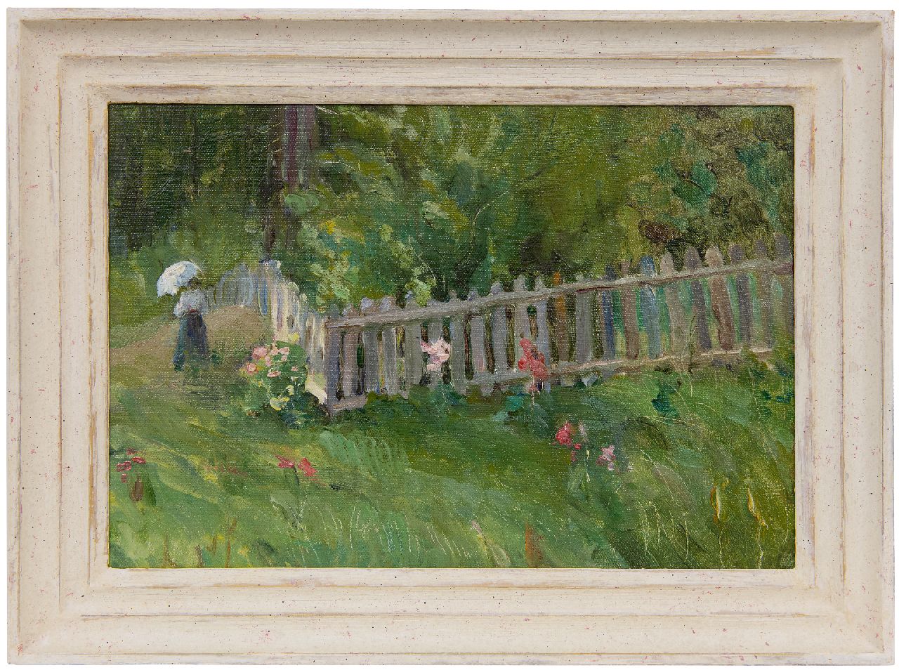 Toussaint F.  | Fernand Toussaint | Gemälde zum Verkauf angeboten | Ein Spaziergang im Garten, Öl auf Leinwand  auf Holzfaser 29,3 x 42,3 cm