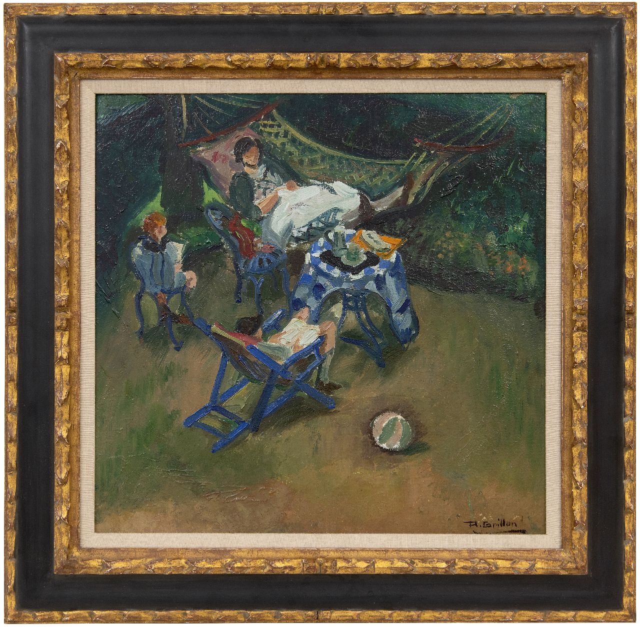 Grillon R.M.  | Roger Maurice Grillon | Gemälde zum Verkauf angeboten | Die Familie des Malers im Garten, Öl auf Holzfaser 40,8 x 41,0 cm, Unterzeichnet r.u. und datiert um 1900