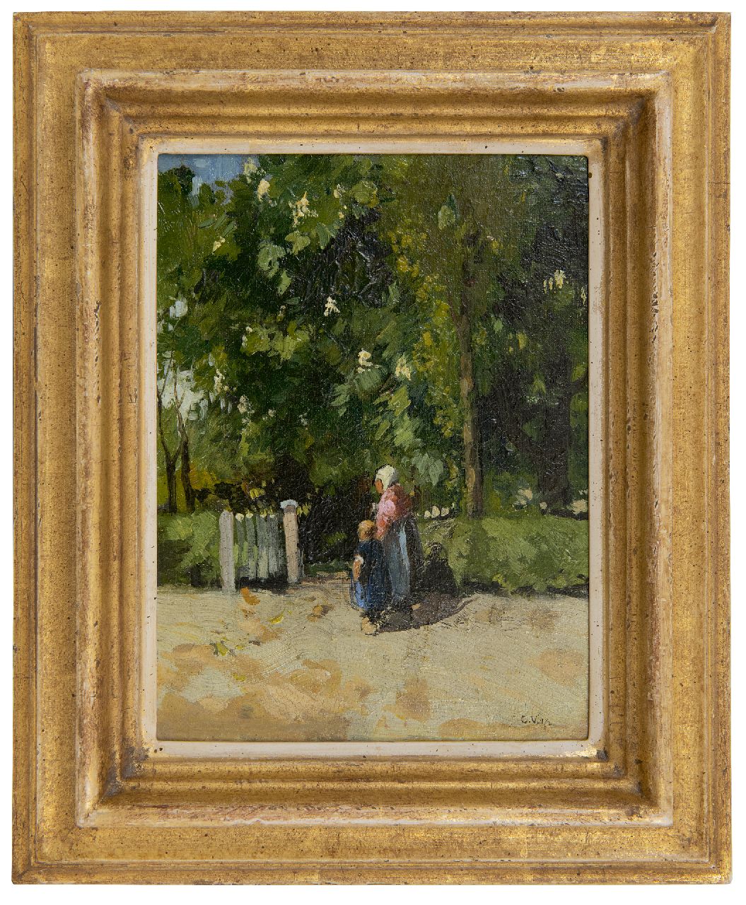 Vreedenburgh C.  | Cornelis Vreedenburgh | Gemälde zum Verkauf angeboten | Mutter und Kind am Gartentor, Öl auf Leinwand 21,4 x 16,2 cm, Unterzeichnet u.r. mit Initialen und datiert '07