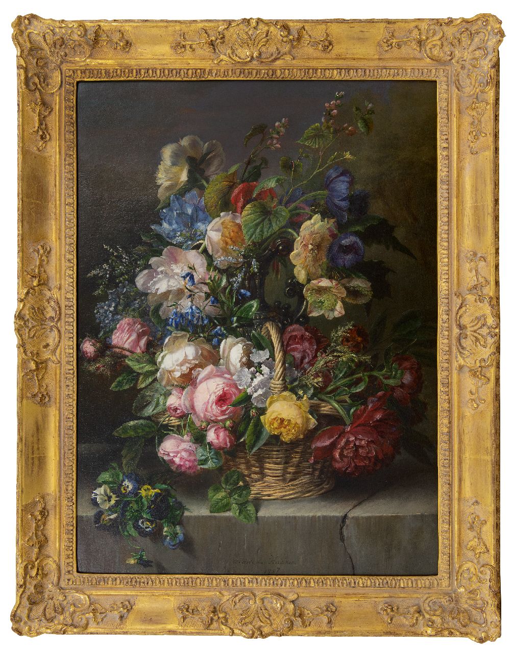 Haanen A.J.  | Adriana Johanna Haanen, Üppiges Blumenstilleben, Öl auf Leinwand 73,5 x 53,7 cm, Unterzeichnet u.m. und datiert 1857