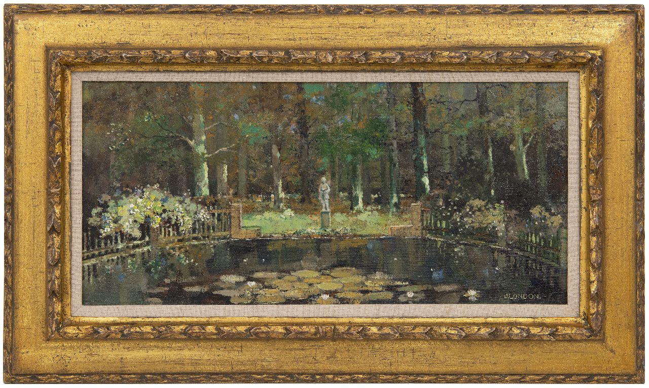 London J.  | Jacob London, Der Garten hinter dem Haus des Künstlers in Hilversum, Öl auf Leinwand 25,0 x 52,6 cm, Unterzeichnet u.r.