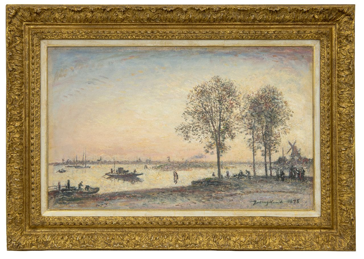 Jongkind J.B.  | Johan Barthold Jongkind | Gemälde zum Verkauf angeboten | La Meuse et le Merwede devant Dordrecht (Hollande), effet de Soir, Öl auf Leinwand 41,0 x 66,0 cm, Unterzeichnet u.r. und datiert 1878