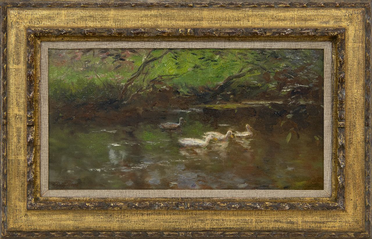 Maris W.  | Willem Maris | Gemälde zum Verkauf angeboten | Enten im Wasser, Öl auf Leinwand 24,2 x 46,0 cm, Unterzeichnet l.u.