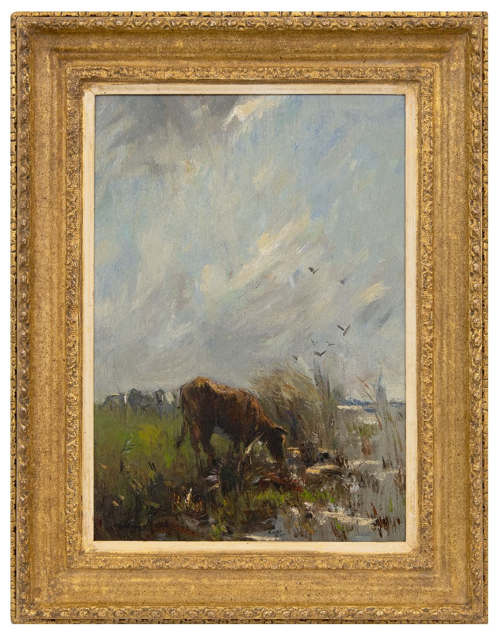 Maris W.  | Willem Maris | Gemälde zum Verkauf angeboten | Weidende Kühe am Wasser, Öl auf Holz 38,0 x 27,2 cm, Unterzeichnet l.u.