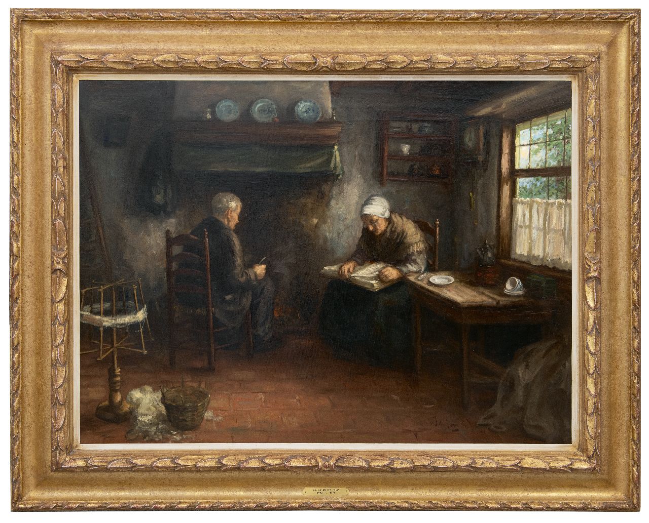 Jong J. de | Johannes 'Jan' de Jong, Bibellezen, Öl auf Leinwand 60,2 x 80,3 cm, Unterzeichnet u.r.