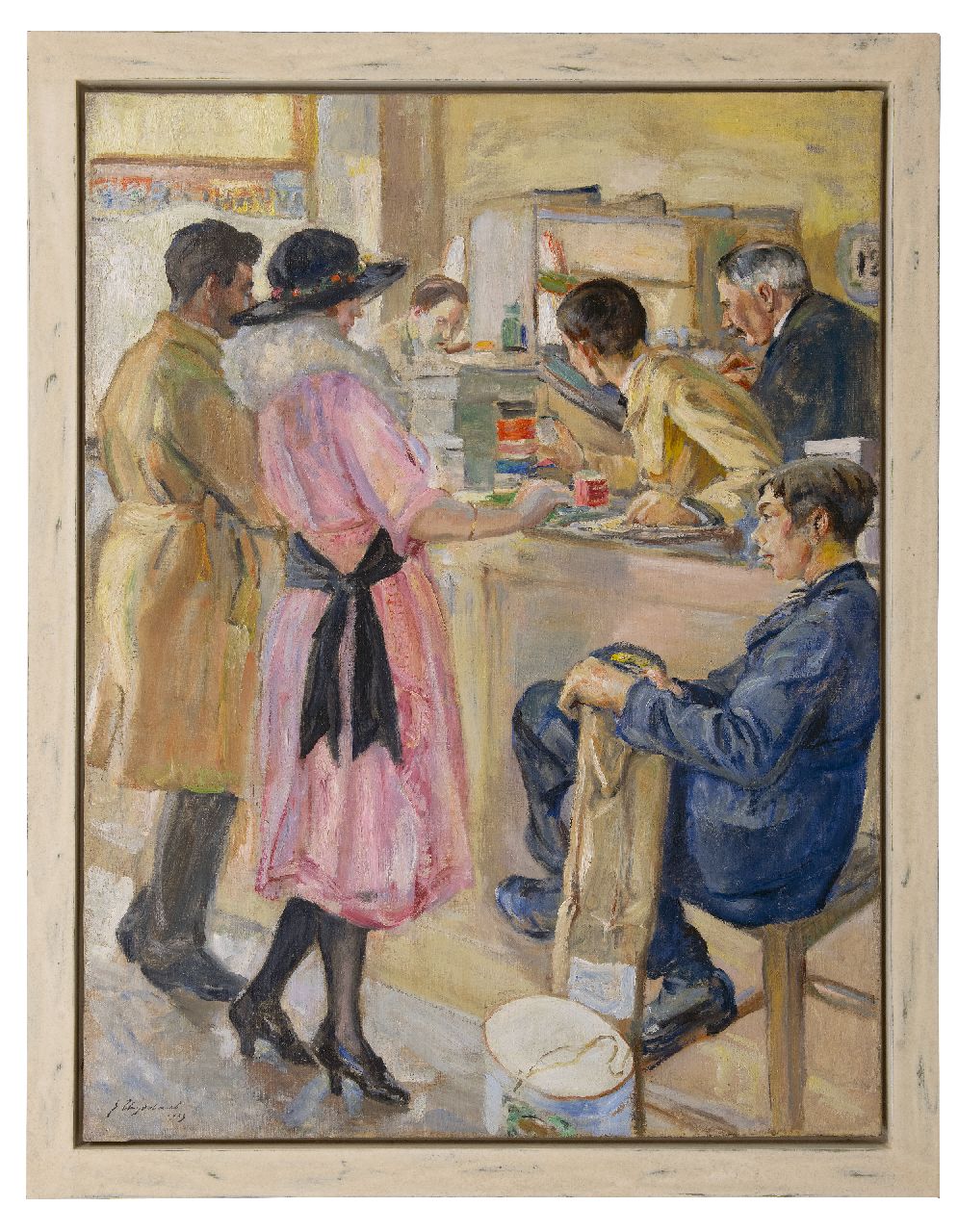 Thysebaert E.  | Emile Thysebaert | Gemälde zum Verkauf angeboten | Im Kurzwaren Geschäft, Öl auf Leinwand 109,2 x 83,2 cm, Unterzeichnet u.l. und datiert 1923 (unklar)