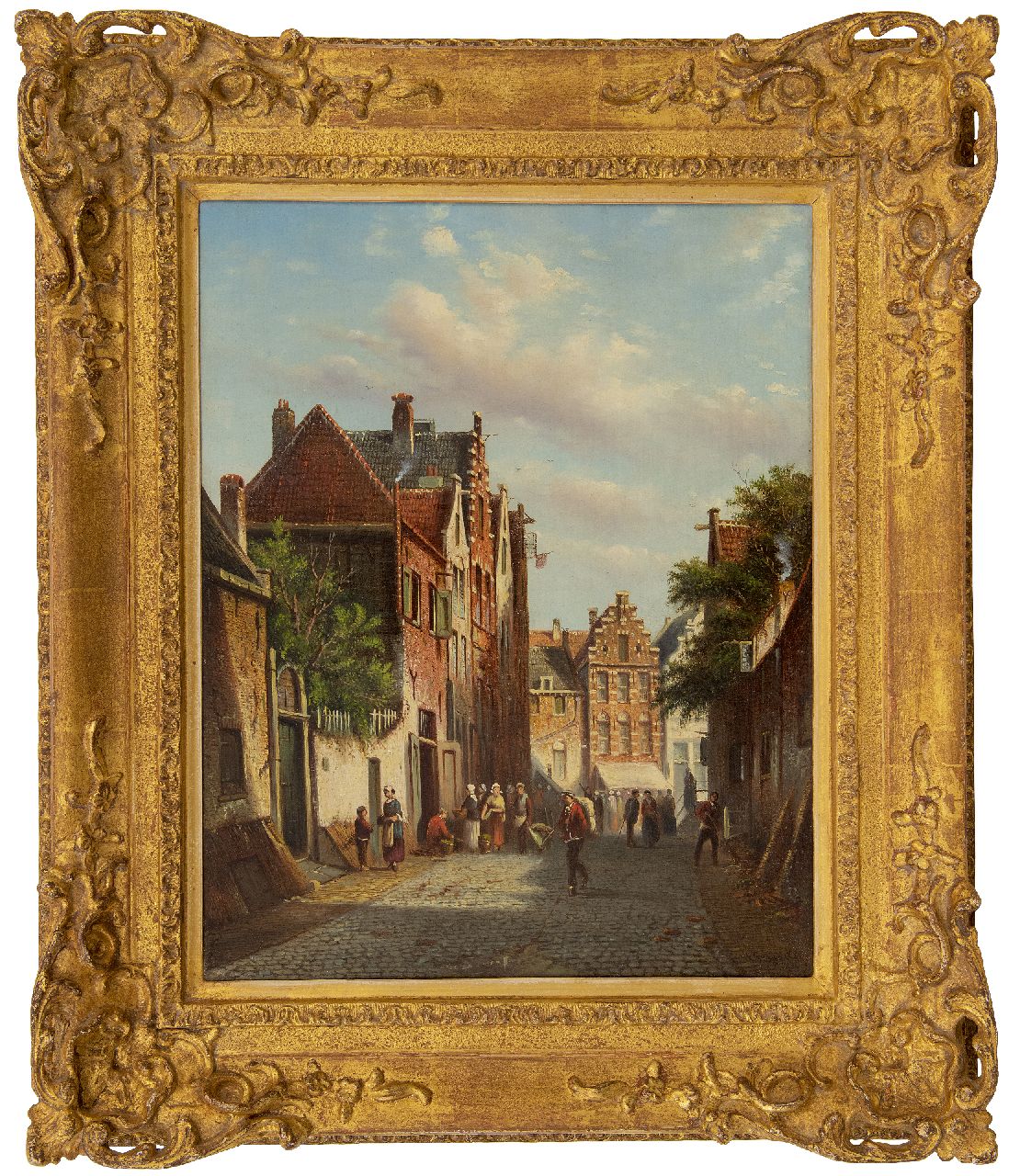 Spohler J.F.  | Johannes Franciscus Spohler | Gemälde zum Verkauf angeboten | Geschäft in einer sonnendurchfluteten Straße, Öl auf Leinwand 44,3 x 35,3 cm, Unterzeichnet u.r.