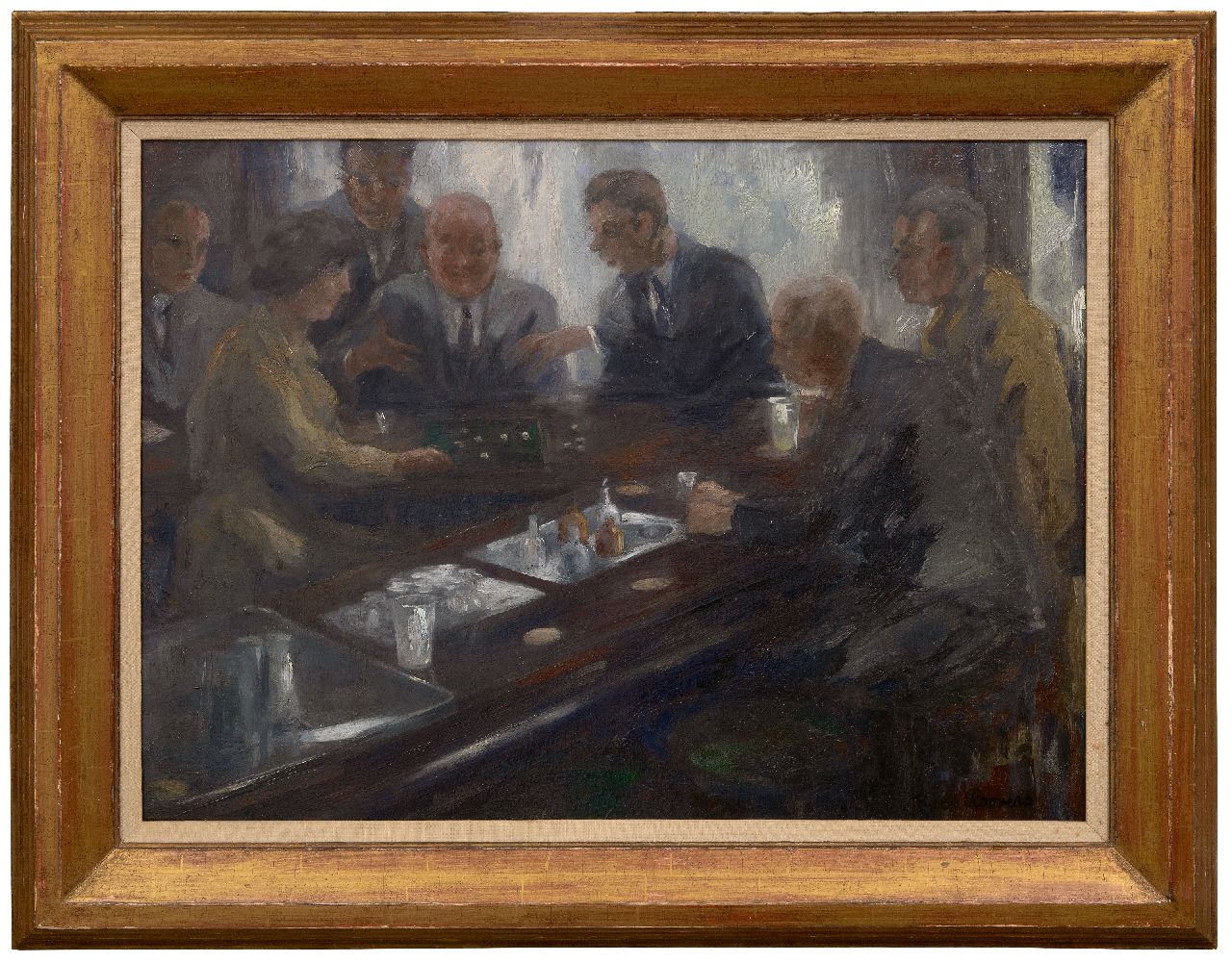 Roovers K.  | Kees Roovers | Gemälde zum Verkauf angeboten | Würfeln im Café der Posthoorn, Den Haag, Öl auf Holzfaser 47,1 x 65,6 cm, Unterzeichnet u.r.