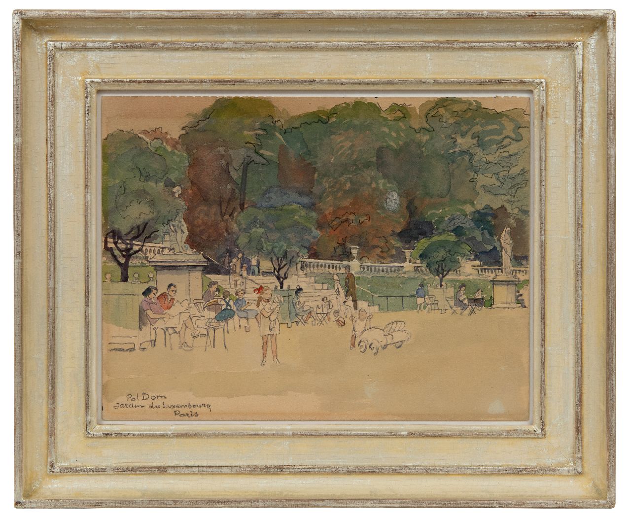 Dom P.L.C.  | Paulus Ludovicus Carolus 'Pol' Dom | Aquarelle und Zeichnungen zum Verkauf angeboten | Jardin du Luxembourg in Paris, Bleistift, Kreide und Aquarell auf Papier 20,2 x 27,0 cm, Unterzeichnet u.l.