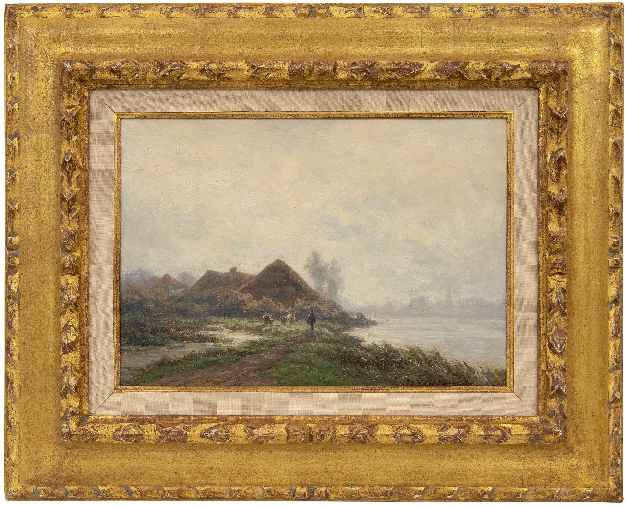 Everdingen A. van | Adrianus van Everdingen | Gemälde zum Verkauf angeboten | Am Fluß, Öl auf Holz 17,0 x 24,4 cm, Unterzeichnet r.u.