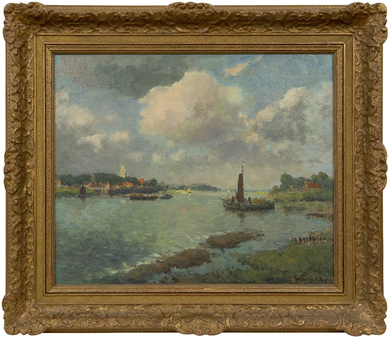 Wetering de Rooij J.E. van de | Johannes Embrosius van de Wetering de Rooij | Gemälde zum Verkauf angeboten | Die Waal bei Zaltbommel, Öl auf Leinwand 50,3 x 60,1 cm, Unterzeichnet u.r.