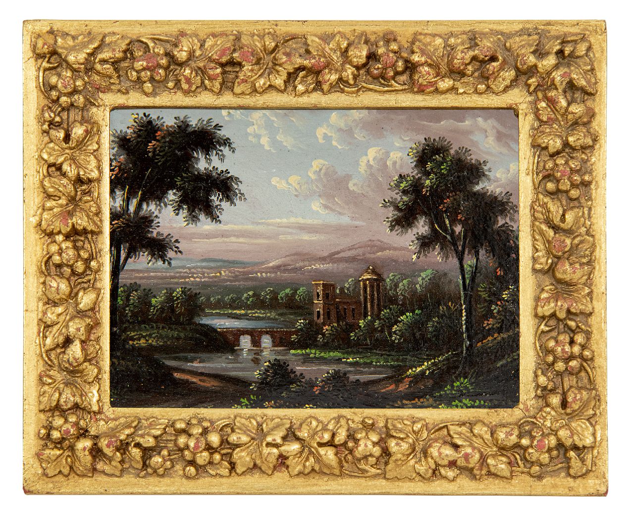 Italiaanse School, 18e eeuw   | Italiaanse School, 18e eeuw | Gemälde zum Verkauf angeboten | Italienische Landschaft, Öl auf Kupfer 7,0 x 9,0 cm