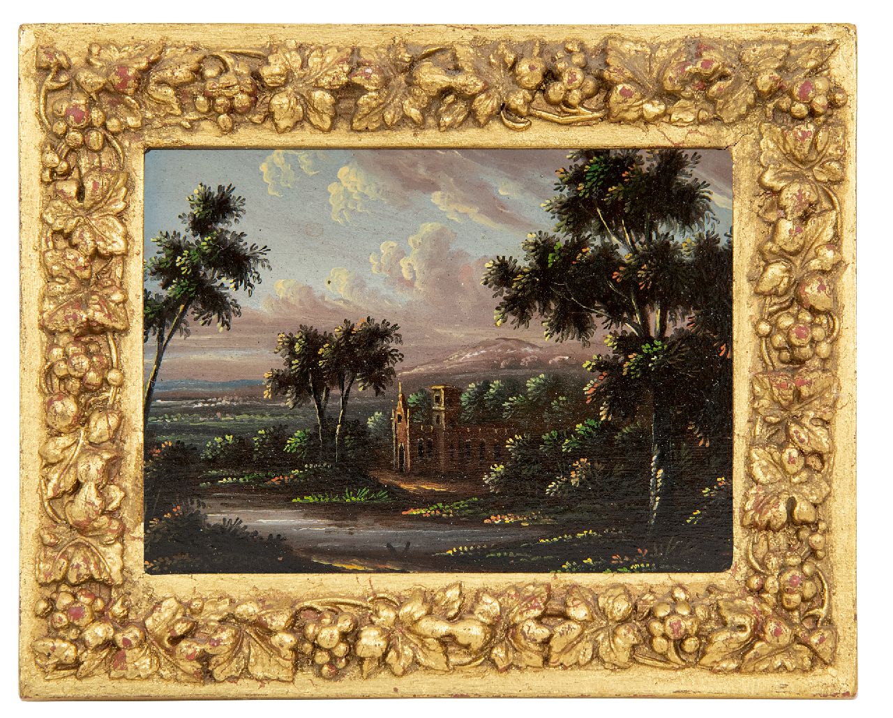 Italiaanse School, 18e eeuw   | Italiaanse School, 18e eeuw | Gemälde zum Verkauf angeboten | Italienische Landschaft, Öl auf Kupfer 7,0 x 9,0 cm