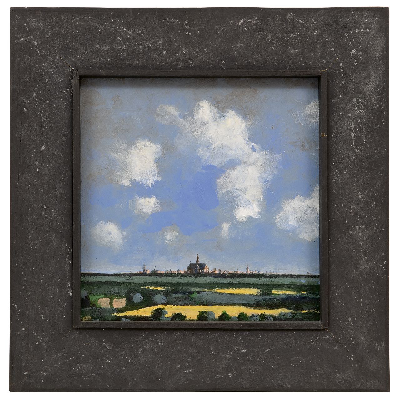 Hemert E. van | Evert van Hemert | Gemälde zum Verkauf angeboten | 'Haarlempje'; Evert van Hemert's Ruysdael, Öl auf Holzfaser 29,0 x 29,0 cm, Unterzeichnet u.r. 'v. Hemert/Ruysdael' und datiert 2016