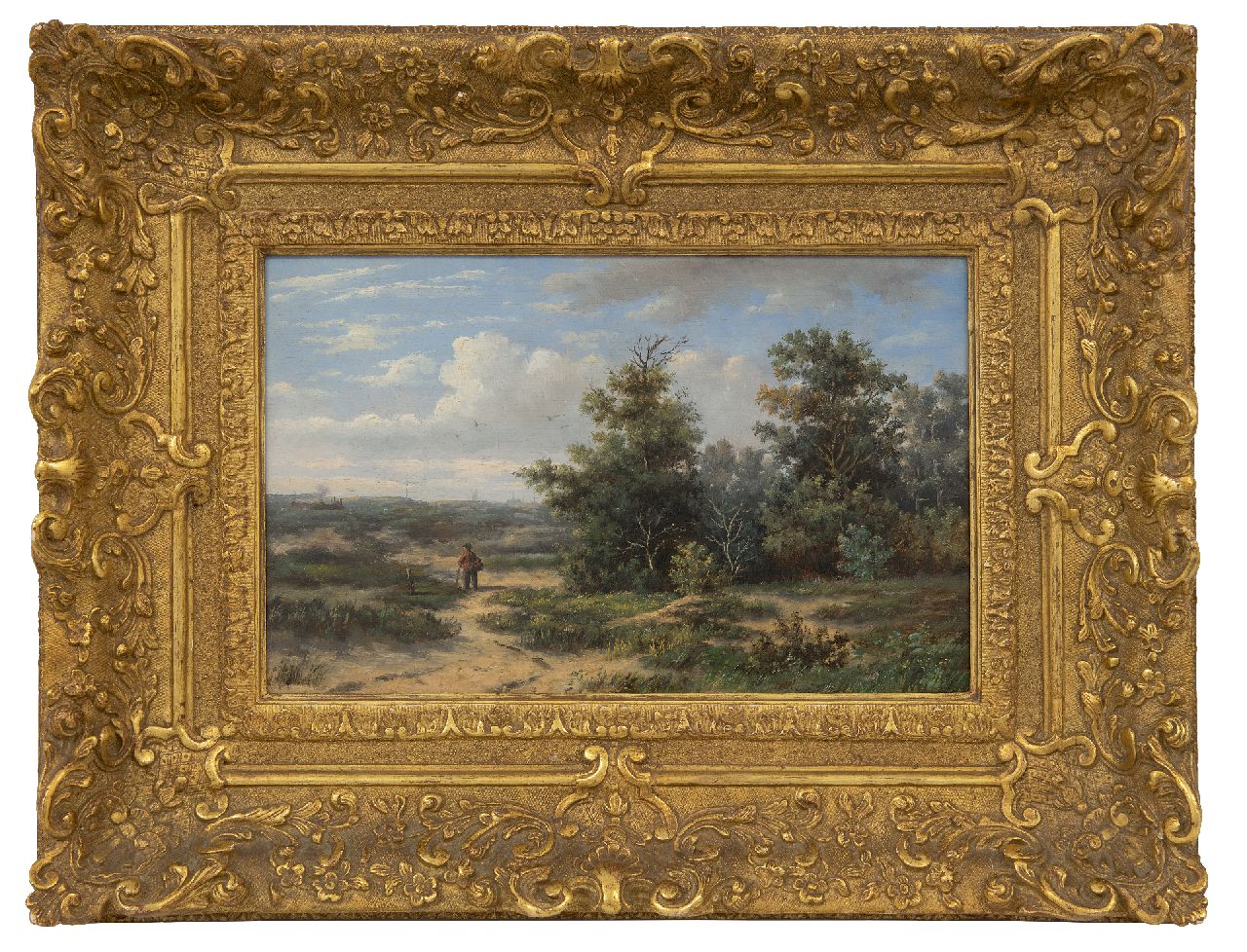 Wijngaerdt A.J. van | Anthonie Jacobus van Wijngaerdt, Niederländische Dünenlandschaft mit Haarlem in der Ferne, Öl auf Holz 18,9 x 30,4 cm