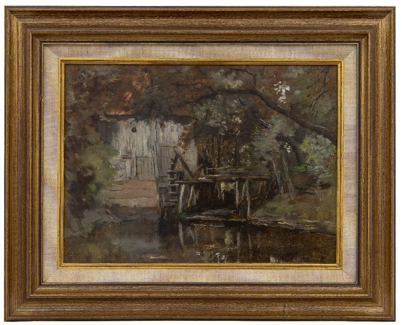 Essen J.C. van | Johannes Cornelis 'Jan' van Essen, Die Wassermühle bei der Burg  Vorden, Öl auf Leinwand 27,3 x 36,5 cm, Unterzeichnet im Verso und datiert im Verso 1898