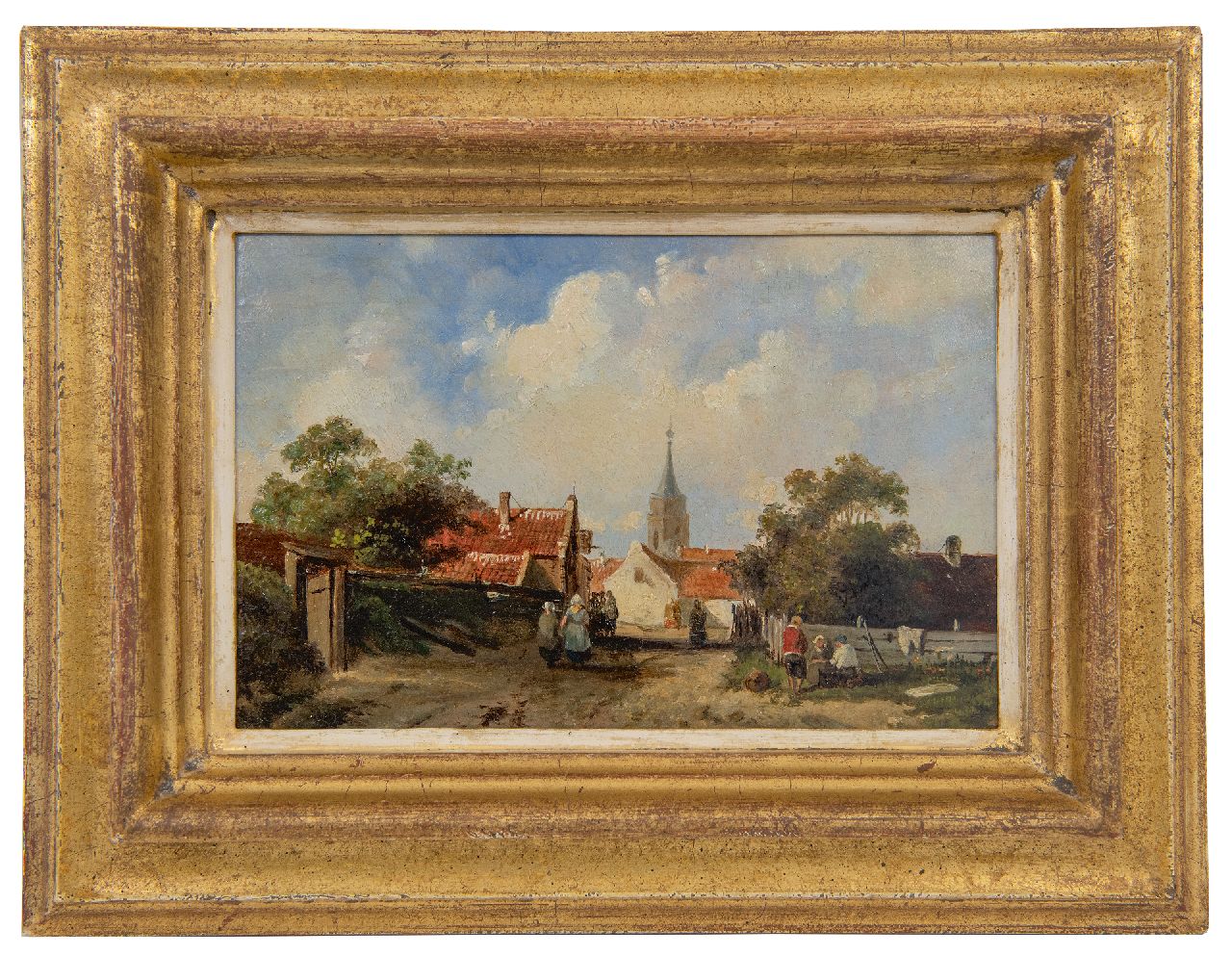 Leickert C.H.J.  | 'Charles' Henri Joseph Leickert | Gemälde zum Verkauf angeboten | Blick in einem holländischen Dorf, Öl auf Holz 12,8 x 18,9 cm, Unterzeichnet u.r. mit Initialen