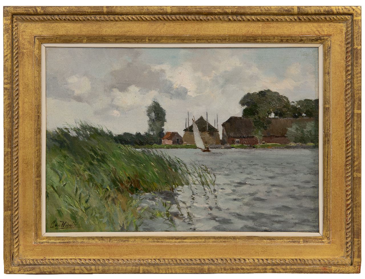 Windt Ch. van der | Christophe 'Chris' van der Windt | Gemälde zum Verkauf angeboten | Segelboot auf einem See, Öl auf Leinwand auf Holz 23,9 x 34,0 cm, Unterzeichnet l.u.
