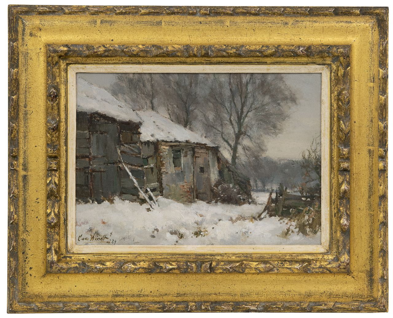 Windt Ch. van der | Christophe 'Chris' van der Windt | Gemälde zum Verkauf angeboten | Bauernhof im Schnee, Öl auf Leinwand auf Holz 21,5 x 29,8 cm, Unterzeichnet u.l. und datiert '39