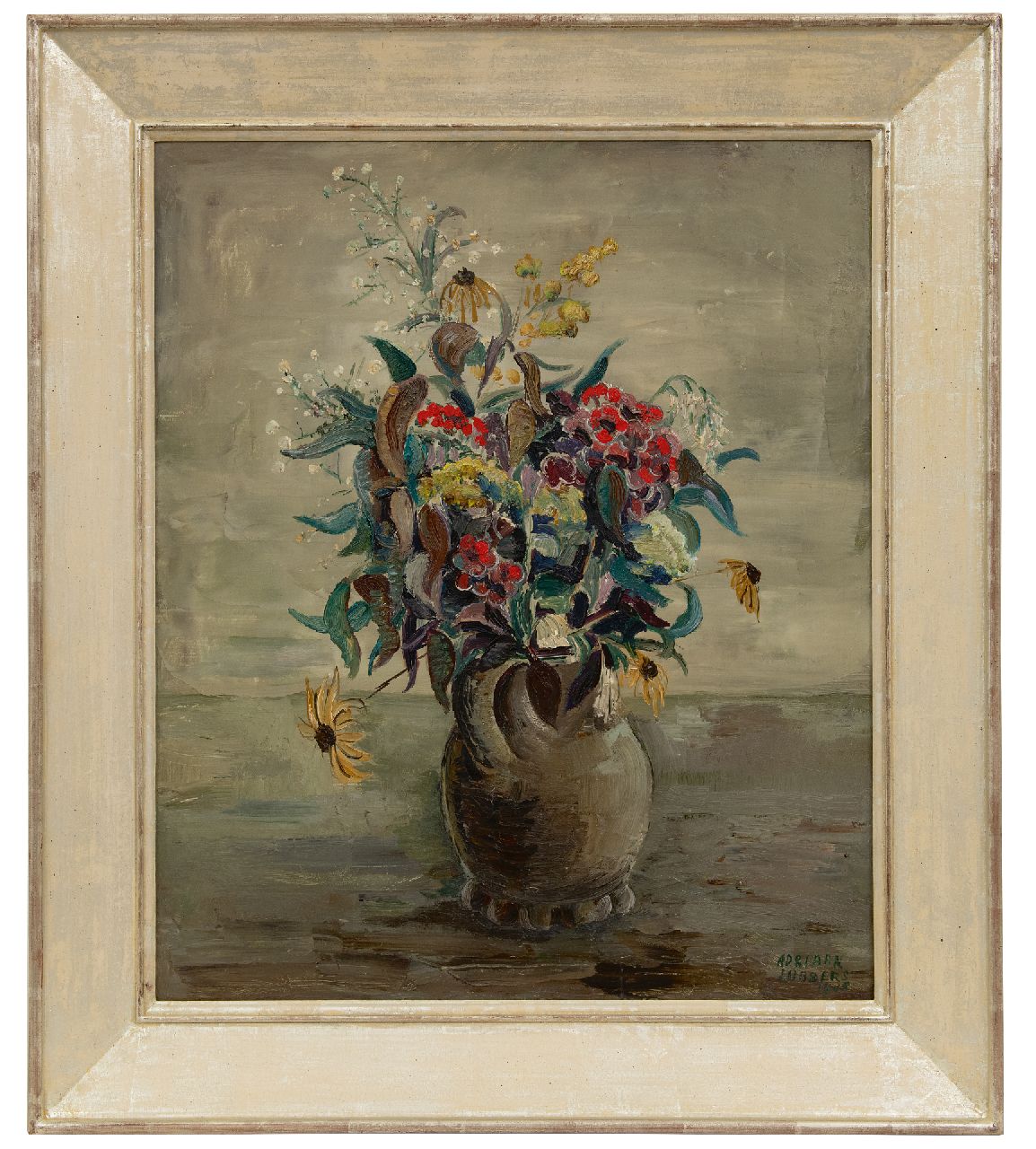 Lubbers A.  | Adriaan Lubbers | Gemälde zum Verkauf angeboten | Blumenstillleben in einer Steingutvase, Öl auf Leinwand 60,0 x 50,3 cm, Unterzeichnet u.r. und datiert 1946