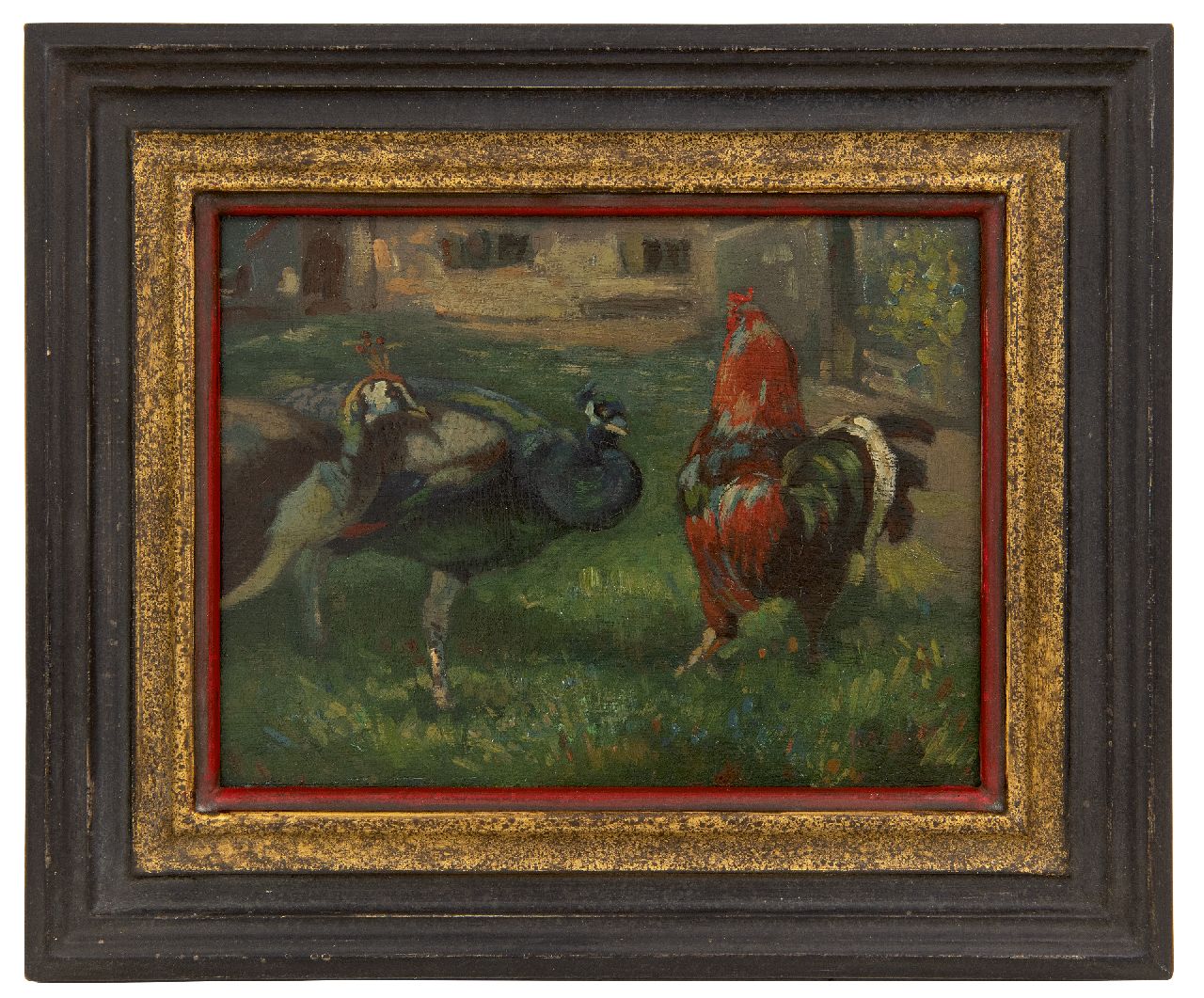 Moor P.C. de | Pieter Cornelis de Moor, Zwei Pfauen und ein Hahn, Öl auf Holz 18,0 x 24,0 cm, Unterzeichnet u.r.