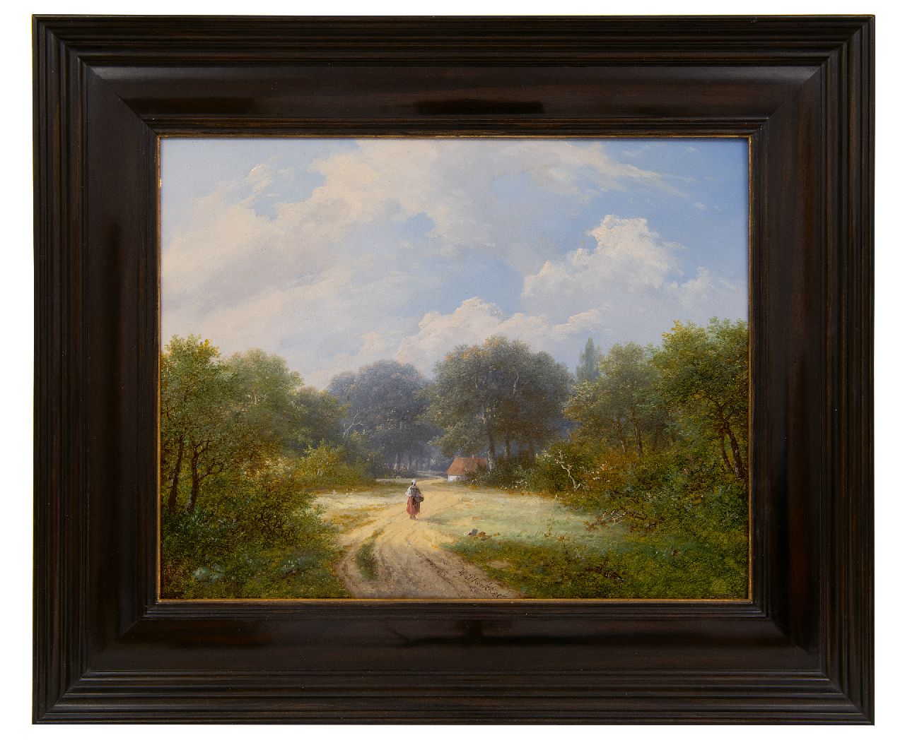 Koekkoek P.H.  | Pieter Hendrik 'H.P.' Koekkoek, Sommerlandschaft mit Wanderer, Öl auf Holz 26,1 x 33,0 cm, Unterzeichnet M.u.