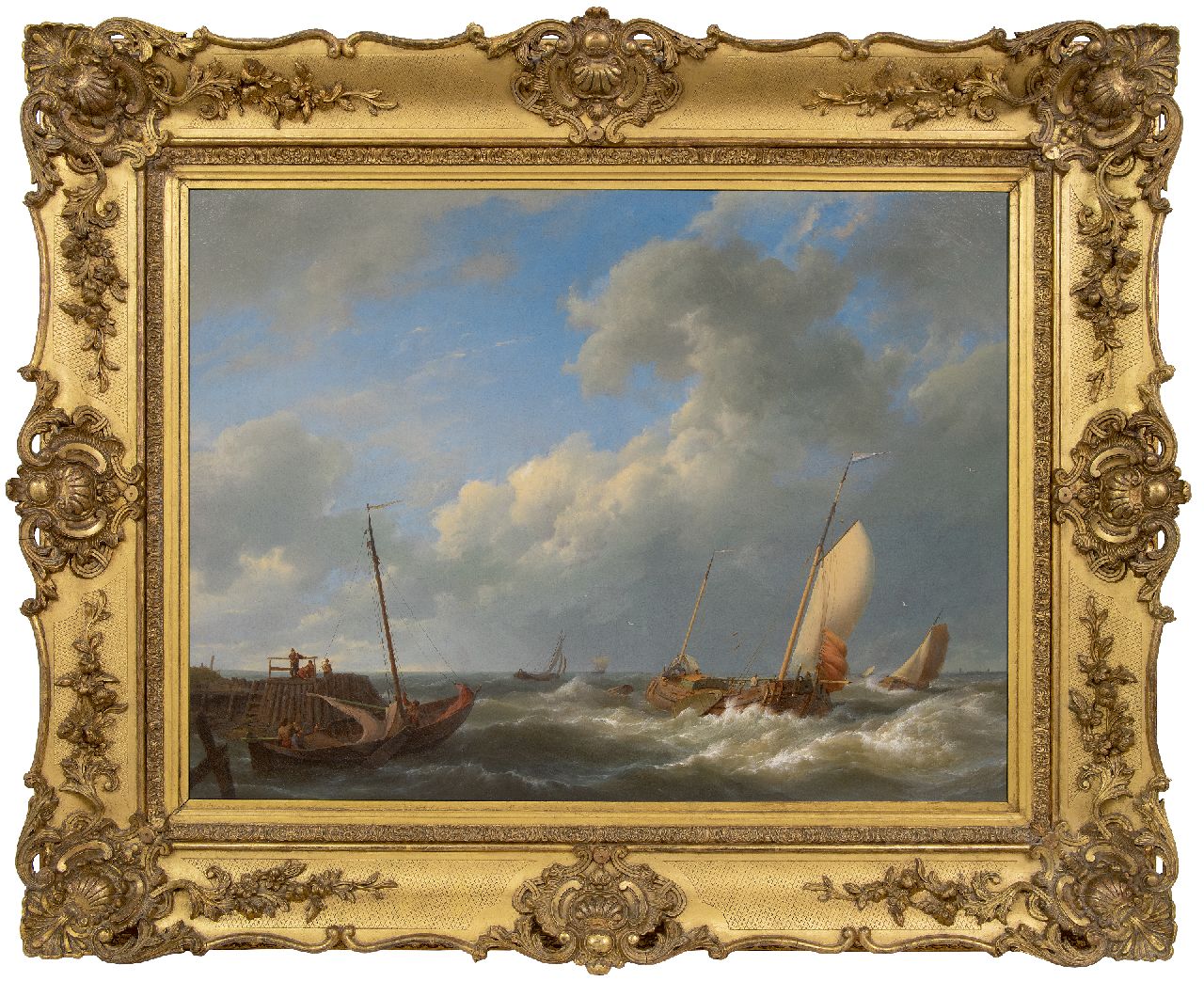 Koekkoek H.  | Hermanus Koekkoek | Gemälde zum Verkauf angeboten | Navigierende Schiffe bei aufkommendem Sturm, Öl auf Leinwand 63,9 x 85,4 cm